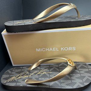 Michael Kors Gold & Black Flip Flops
